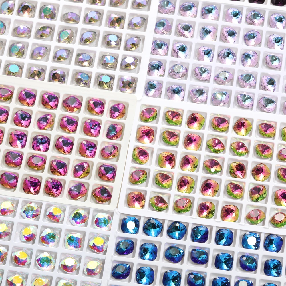 10mm 4470 Cushion Nail Charm Rhinestones Pointback Fancy Stones Blue Red Crystal Stones Glue On Nails Decoration Stickers Beads