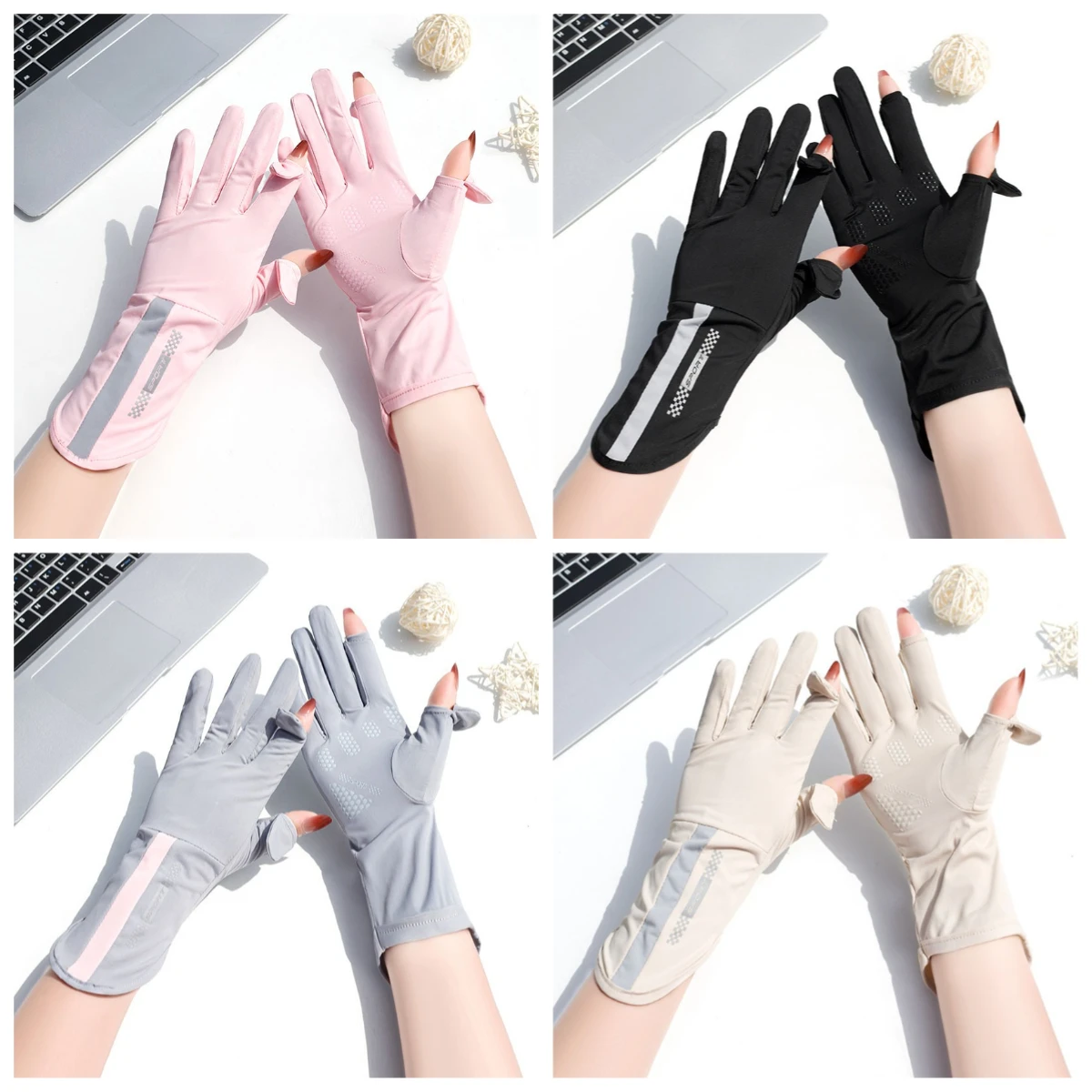 Женские летние перчатки с защитой от ультрафиолета — дышащий сенсорный экран из бамбукового волокна и нескользящий для вождения/велосипеда