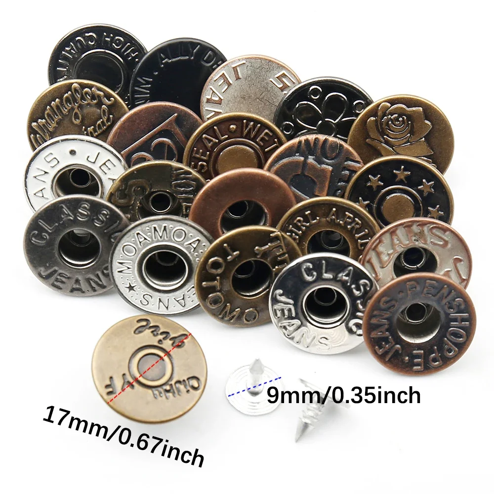 10/20Sets 17mm Brass Jeans Buttons Hollow Shank Button Sewing-Free Change Waist Size Buttons for Garment Sewing Accseeories