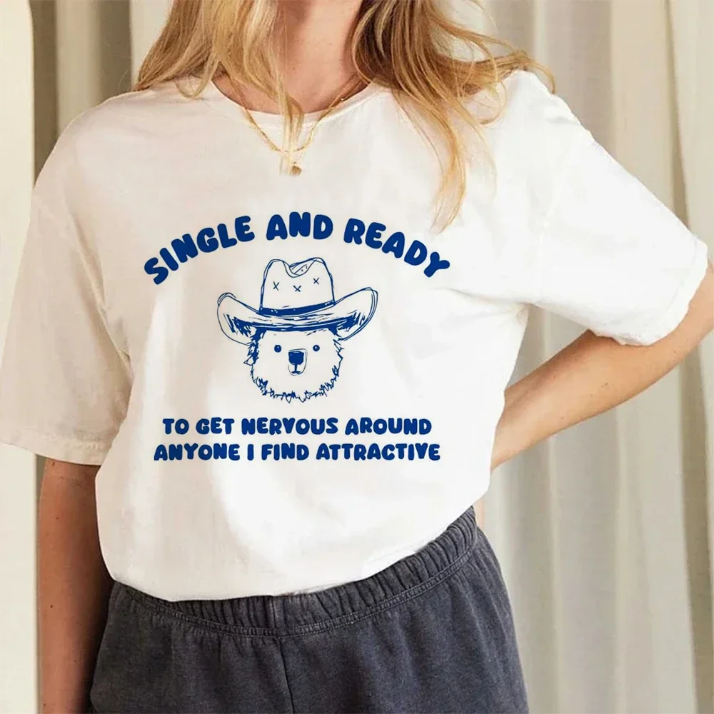 Single And Ready To Get Nervous Around Anyone T-shirts Women Casucal Cotton Short Sleeve Tshirt Funny Animal Graphic T-shirts Un