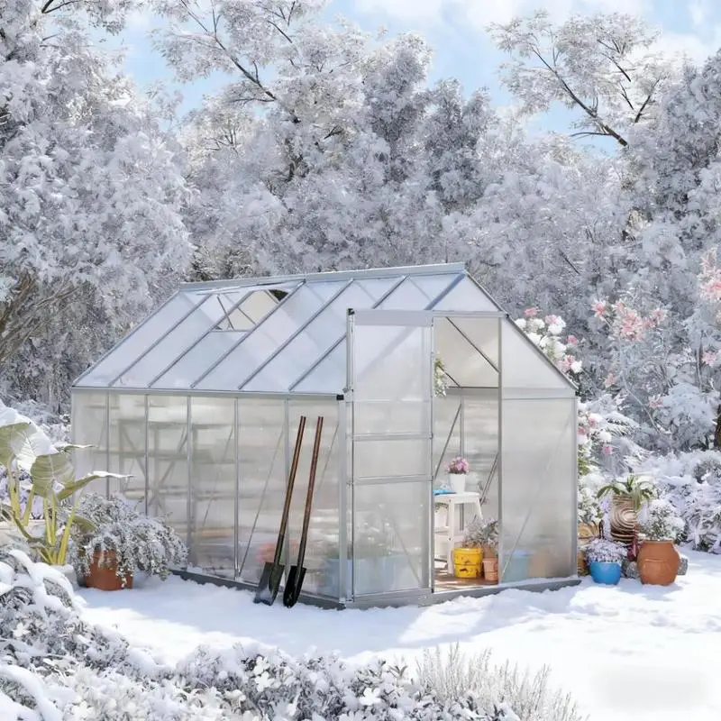 

Heavy Duty Walk-in Greenhouse 12.3ft Wide x 6.2ft Deep x 6.5ft High with Aluminum Frame for Winter Use