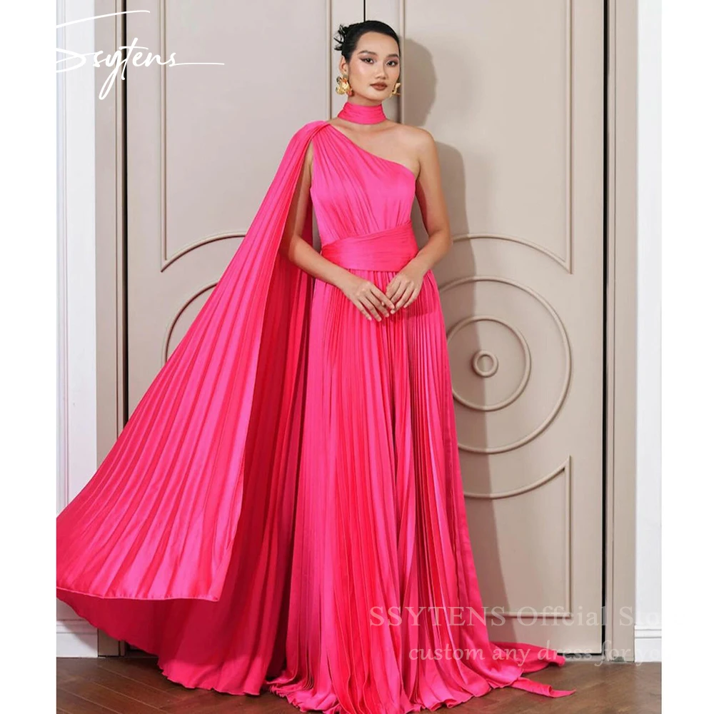 

SSYTENS Elegant Women Evening Dresses One Shoulder With Shawl Sleeves Pleat Prom Formal Prom Gowns For Dubai Long Party Dress