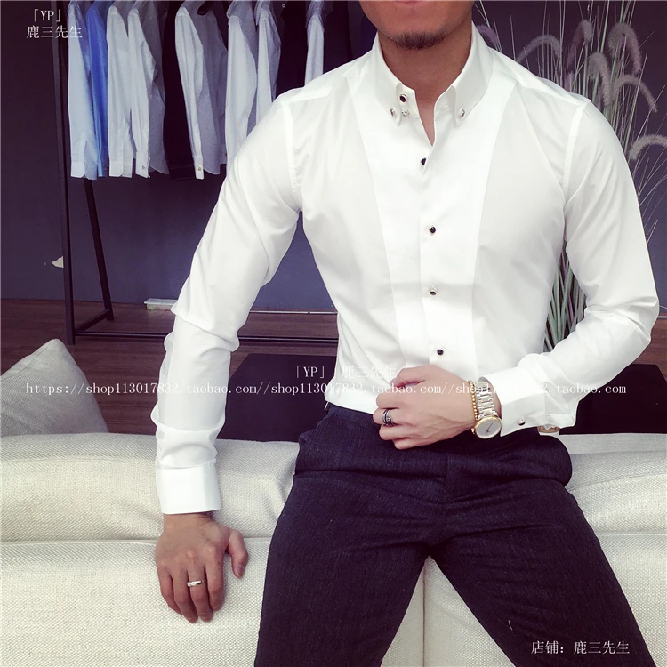 High-End Autumn French Cuffs White Long-Sleeved Cuff Shirt Wedding Business Formal Wear Non-Ironing Shirt Top Men's Fashion