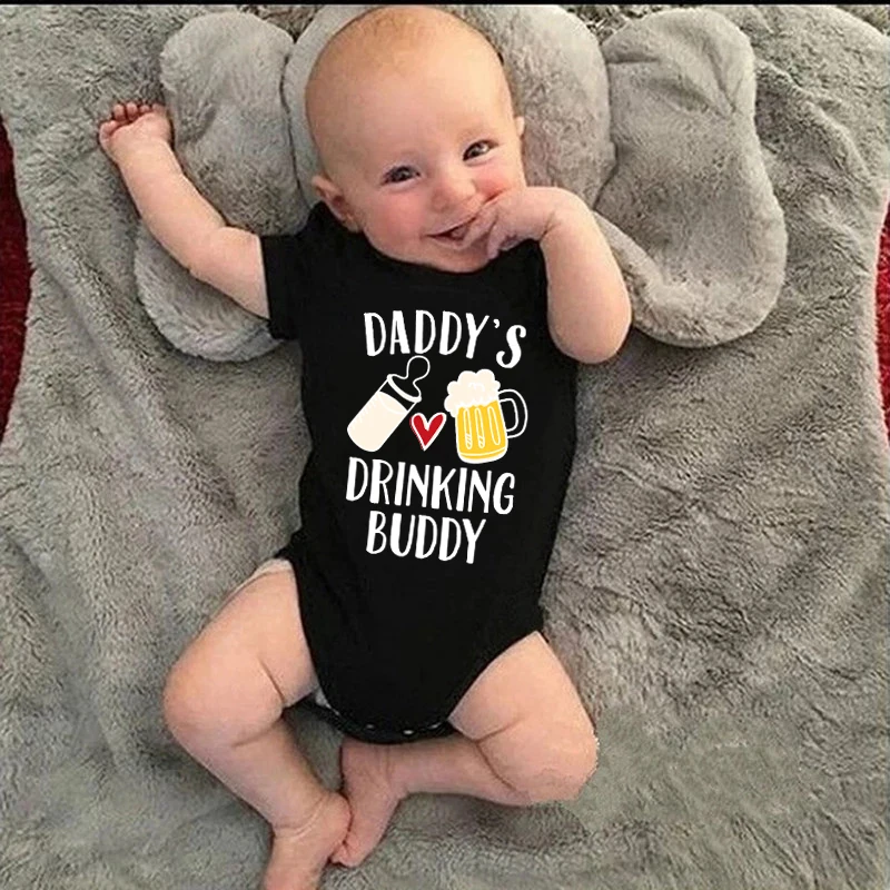 Funny Daddy\'s Drinking Buddy Newborn Baby Short Sleeve Rompers Casual Summer Bodysuit Infant Cotton Clothes Fathers Day Gifts