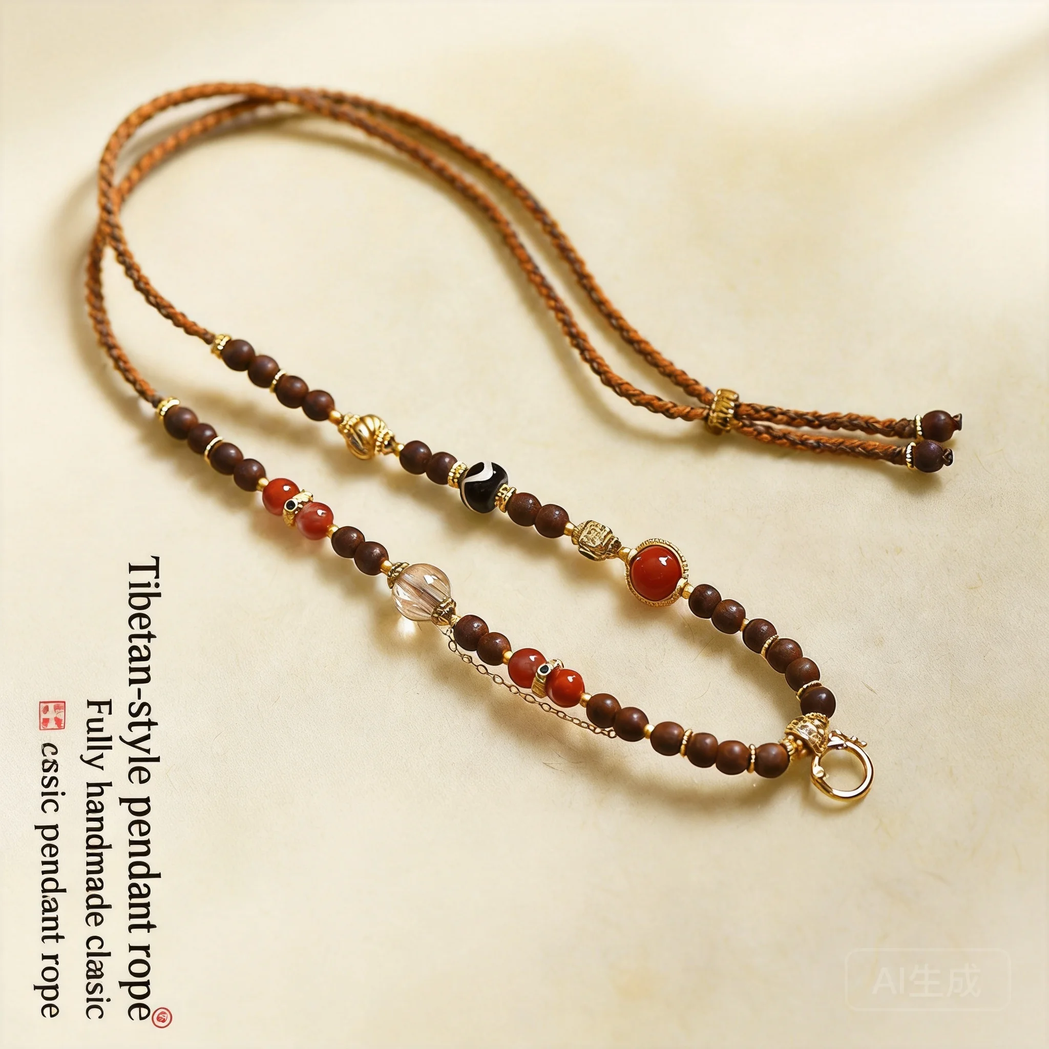 Tibetan Style Lucky Blessing Sandalwood Beaded Hand Woven Pendant Rope Quick Release Clasp For Thangka Amulet Buddha Card Honey