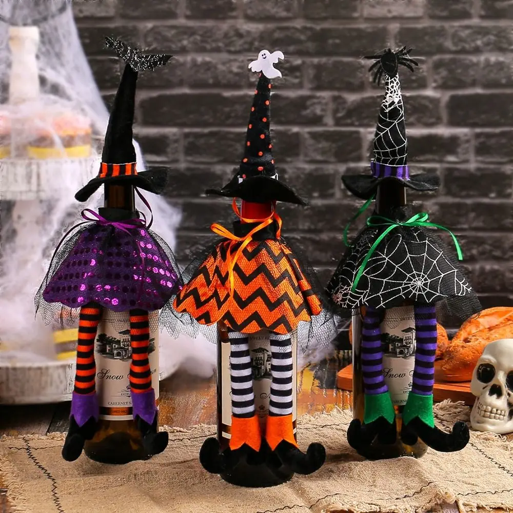 Fashion Polyester Halloween Wine Bottle Cover Reusable Witch Wine Bottle Coat Table Decor Bottle Dust Cover Halloween