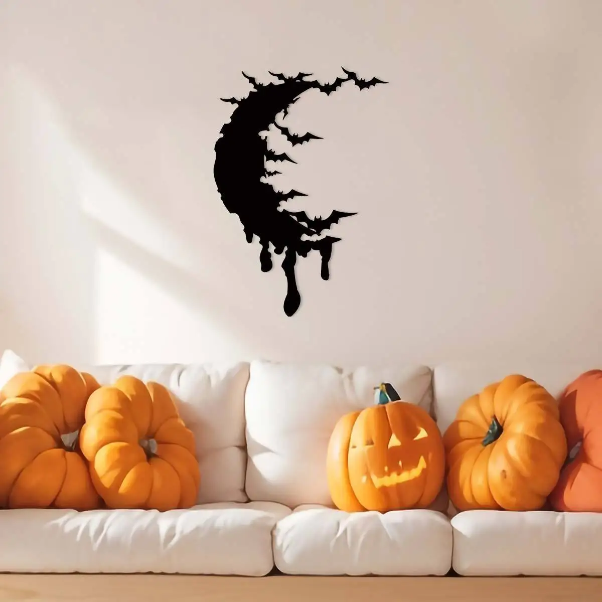 A Unique Metal Wall Decoration Featuring a Bat Flying over the Moon, Made of Iron, Suitable for Indoor and Outdoor Decoration, Wall Art, Wall Hangings, Home Decor, Etc. It Is an Ideal Choice for Living Rooms, Gardens, and Makes a Great Gift