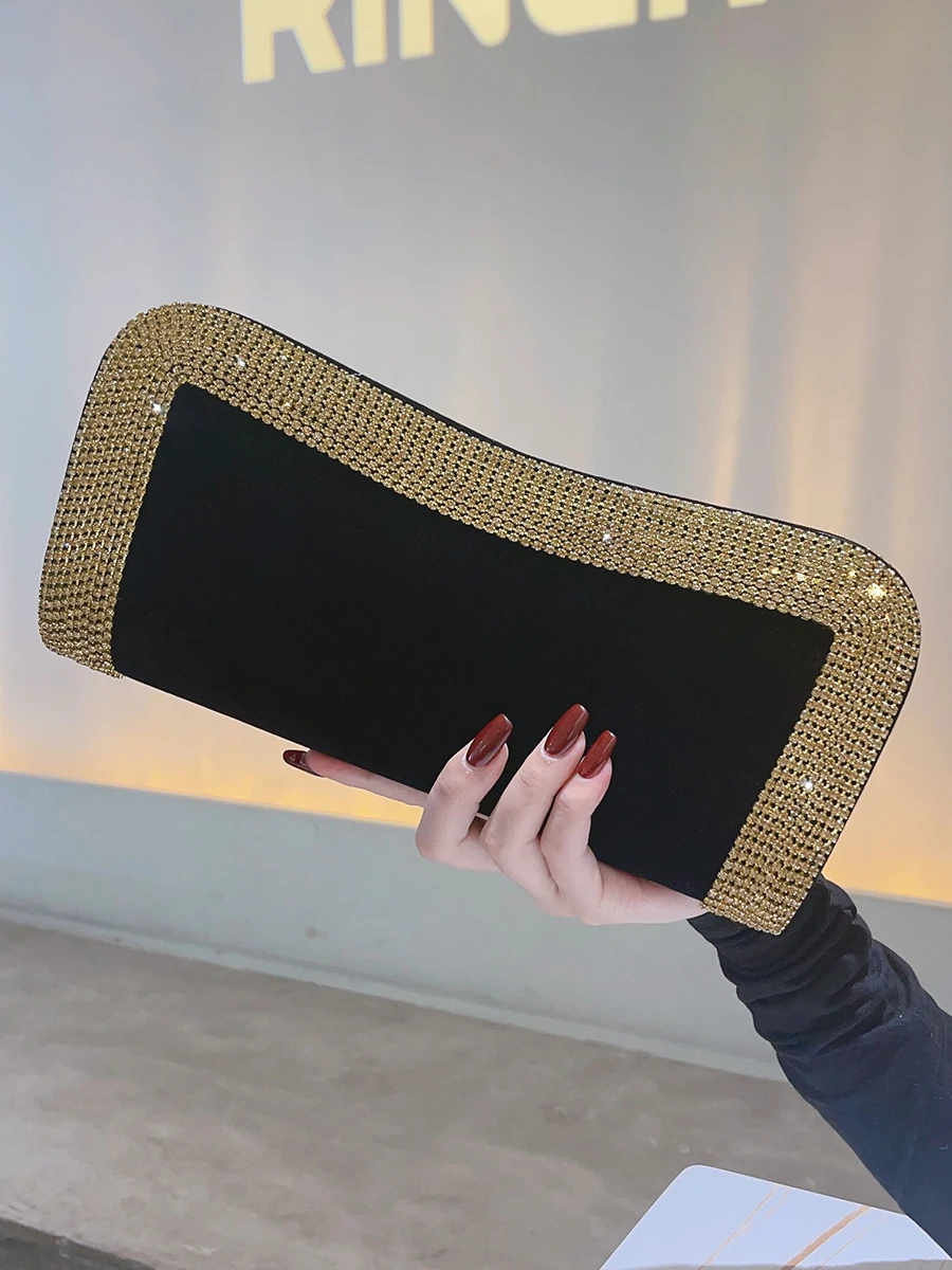 

Velvet Rhinestone Bag For Women Cheongsam Black Evening Clutch Purse Highgrade Dress Portable Luxury Wedding Dress Handbag