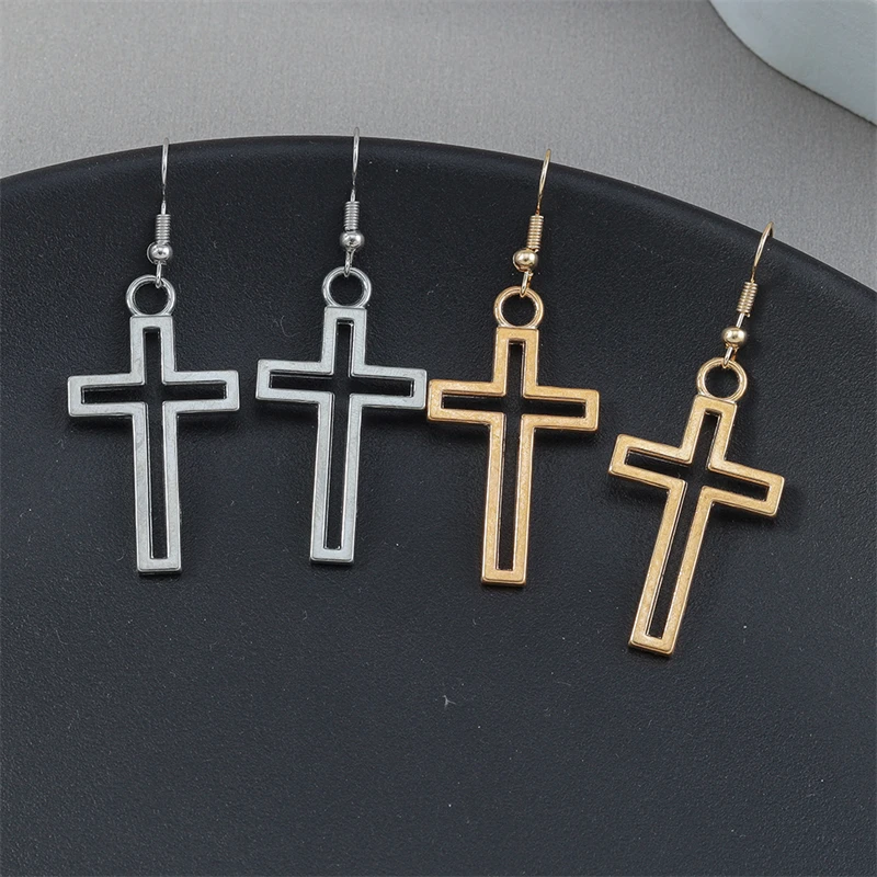 Punk Gothic Übertriebene Lange Metall Kreuz Tropfen Ohrringe für Frauen Mädchen Party Urlaub Schmuck Zubehör – Detail 12