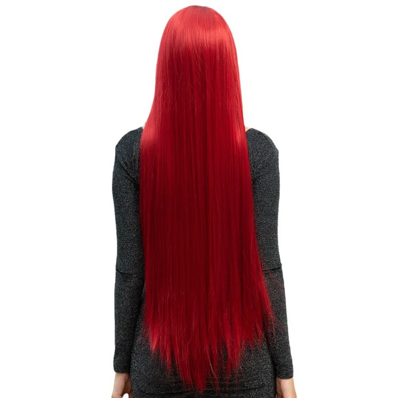 باروكة أنمي طويلة للديكور، شعر مستعار طويل مستقيم بنصف ونصف شعر مستعار أحمر ورمادي طويل