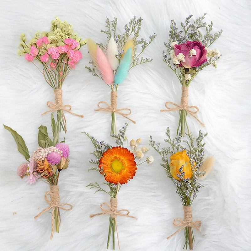 1pc New Mini Natural Dry Flowers Bouquet  Bridesmaid Boutonnieres Christmas Wedding Decor Valentine's Day DIY Floral Materials