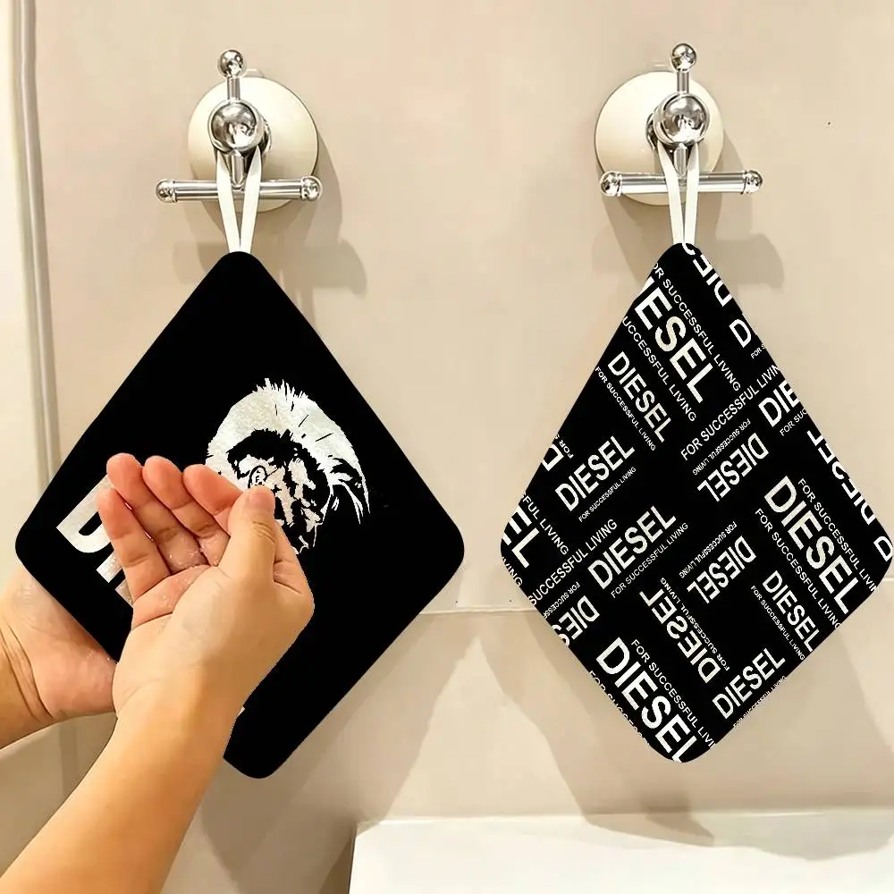 D-DIESEL Logo Hanging Style Hand Wiping Towel, Polyester Cotton, Anti-fade for Indoor Kitchen Living Room