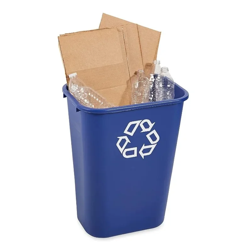 Products Resin Deskside Recycling Can, 10-Gallon/41-Quart, Blue Recycling Symbol, Plastic, for Bedroom/Bathroom/Office