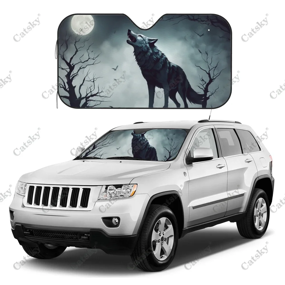 

Wolf with Blue Eyes Car Windshield Sunshade, Front Auto Accessories Car Windshield Sun Shade Blocks Uv Rays Sun Visor Protector