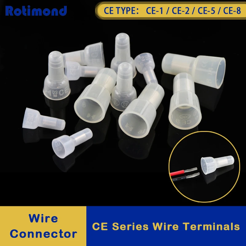 10~1000pcs CE Type Wire Terminal CE-1 CE-2 CE-5 CE-8 Pressure Line Nylon66 Closed End Cap Connector Car Audio Cable Crimp Splice