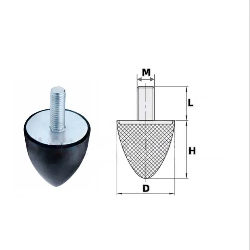 4PcsVP-type Rubber Shock Absorber Pointed-tip Drop-shaped Conical Buffer Pad Anti-slip Block Anti-vibration Column M6 M8 M10 M12