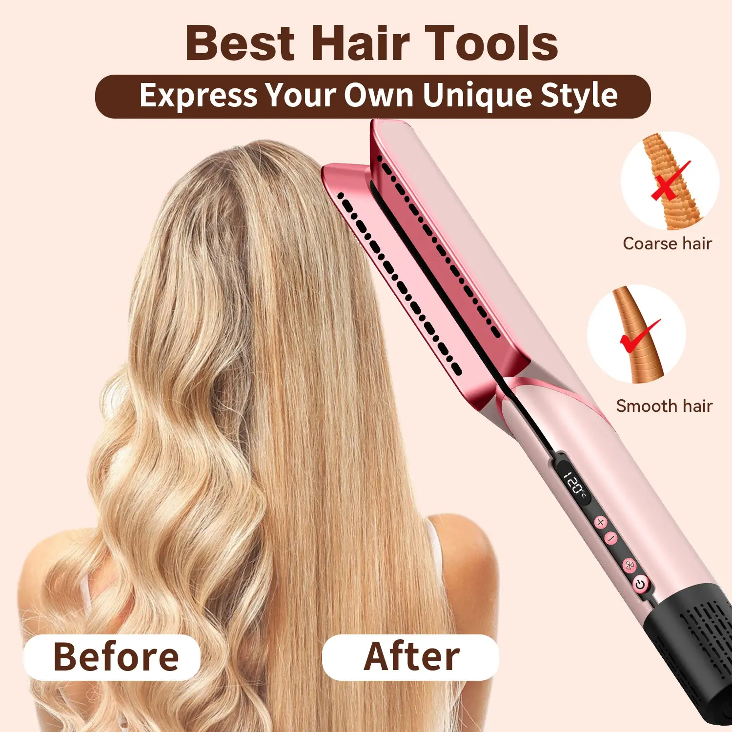 Professional 2 in 1 Hair Straightener & Dryer Dry Wet Use Negative Ion Heating Flat Iron Display Air Styling Straightening Brush