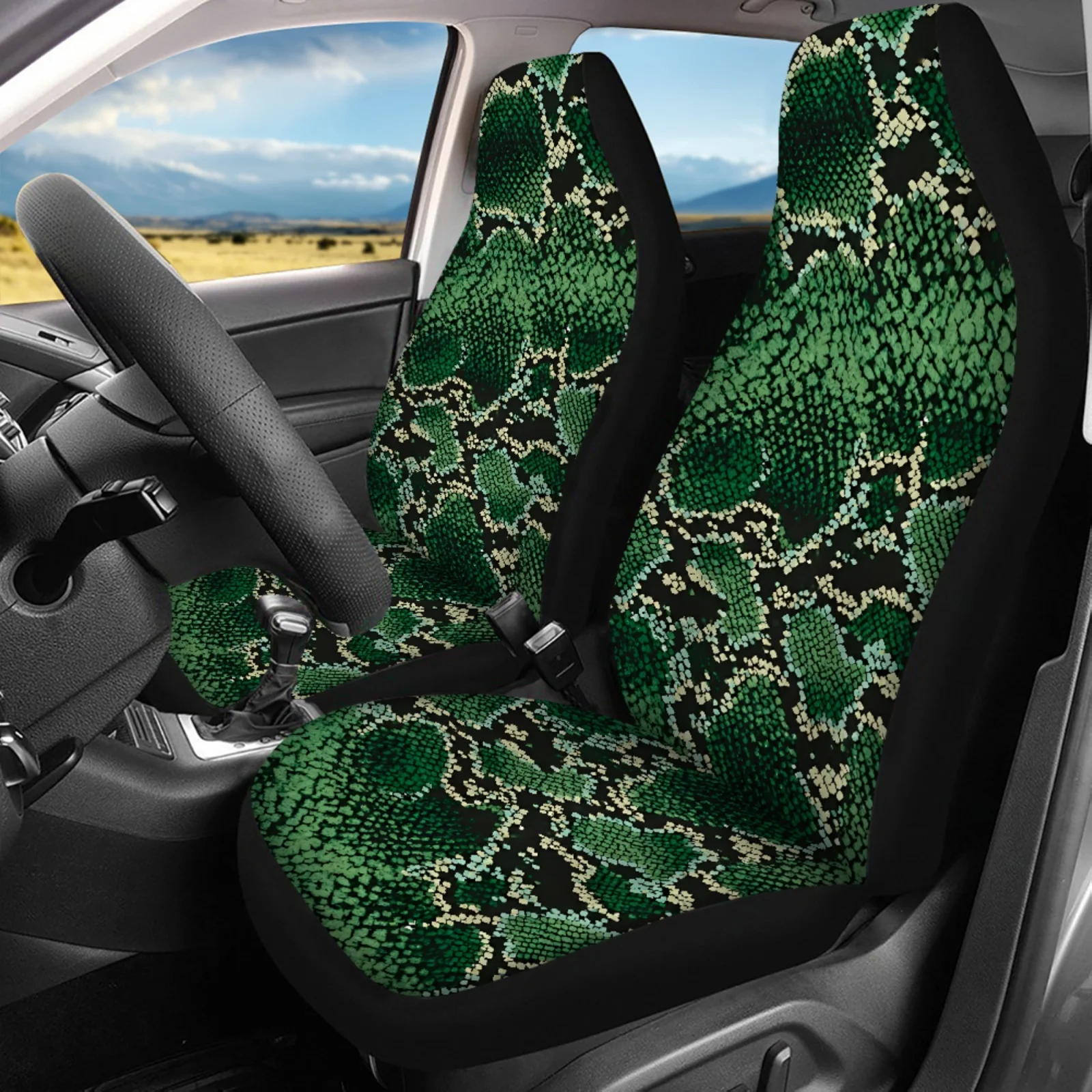 Coloranimal Snake Skin 14 Pcs Car Seat Covers Sets with Comfortable Car Armrest Box Pad and Car Headrest Covers for SUV