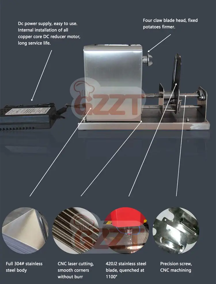 Gzzt tpm elektrischer kartoffel turm hersteller koreanischer twister kartoffel maschine tornado kartoffel schneider schneider rotierendes mikro tom