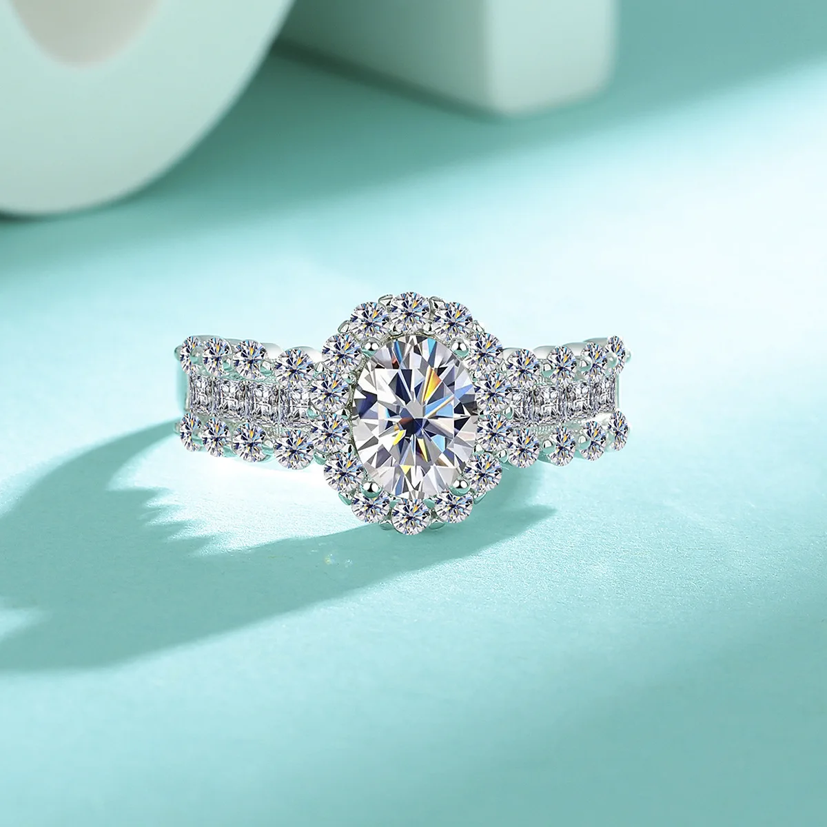 

Platinum Pt950 GRA Certified 1.5CT 6*8mm Oval D VVS1 Moissanite Rings for Women 18k White Gold Band Jewelry Pass Diamond Test