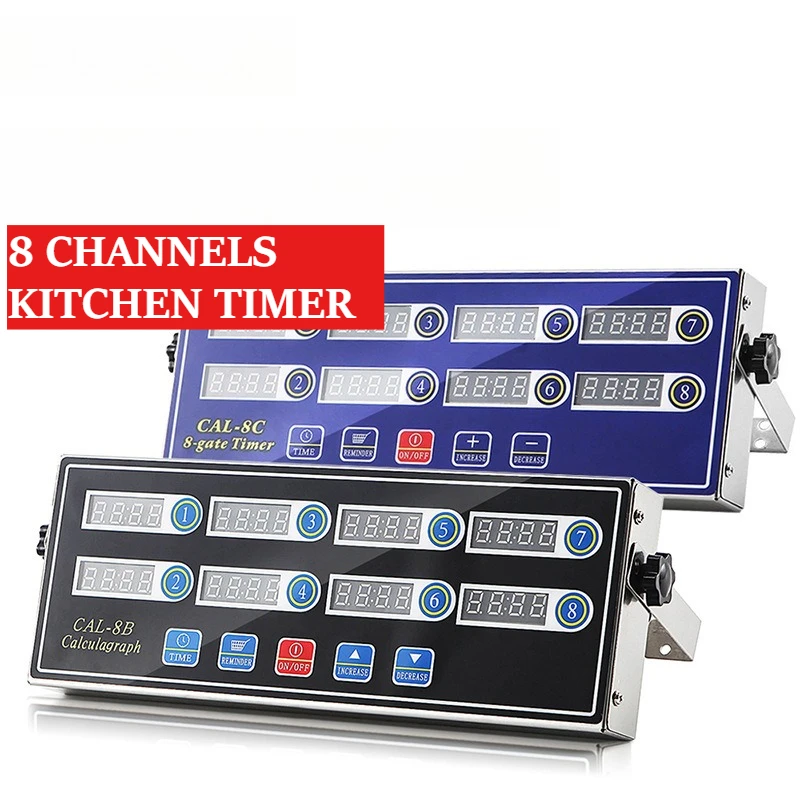Commercial 8-Channel Digital Timer CAL-8C Stainless Steel 8-Gate Kitchen Timer with Loud Alarm
