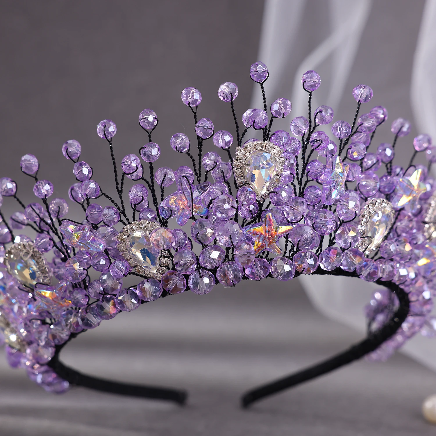 Luxury Purple Crystal Rhinestone Hairbands Colorful Stars Headbands For Women Bride Wedding Hair Accessories Pageant image 2