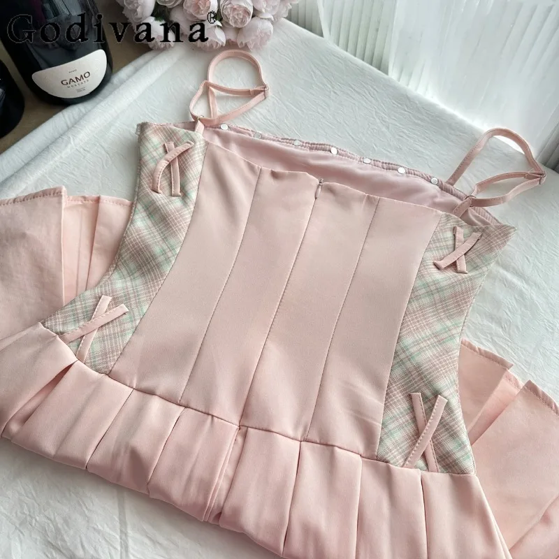 Abito da donna dolce e fresco stile puro desiderio primaverile a vita alta con linea a trapezio abito corto con cinturino rosa abito estivo femminile carino Lolita