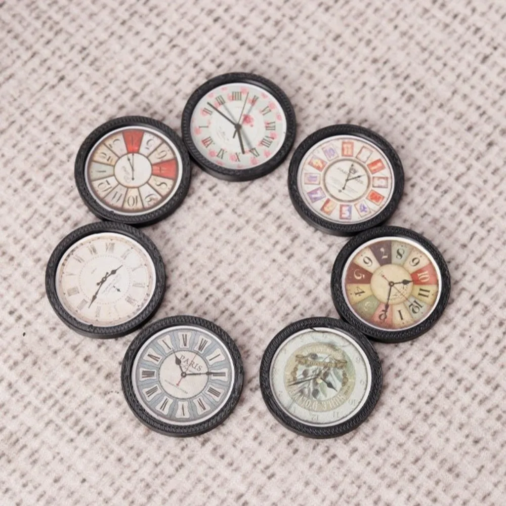 7Pcs 1:12 Dollhouse Miniature Wall Clock Simulated Simple Pretend Play Furniture Round Realistic Details