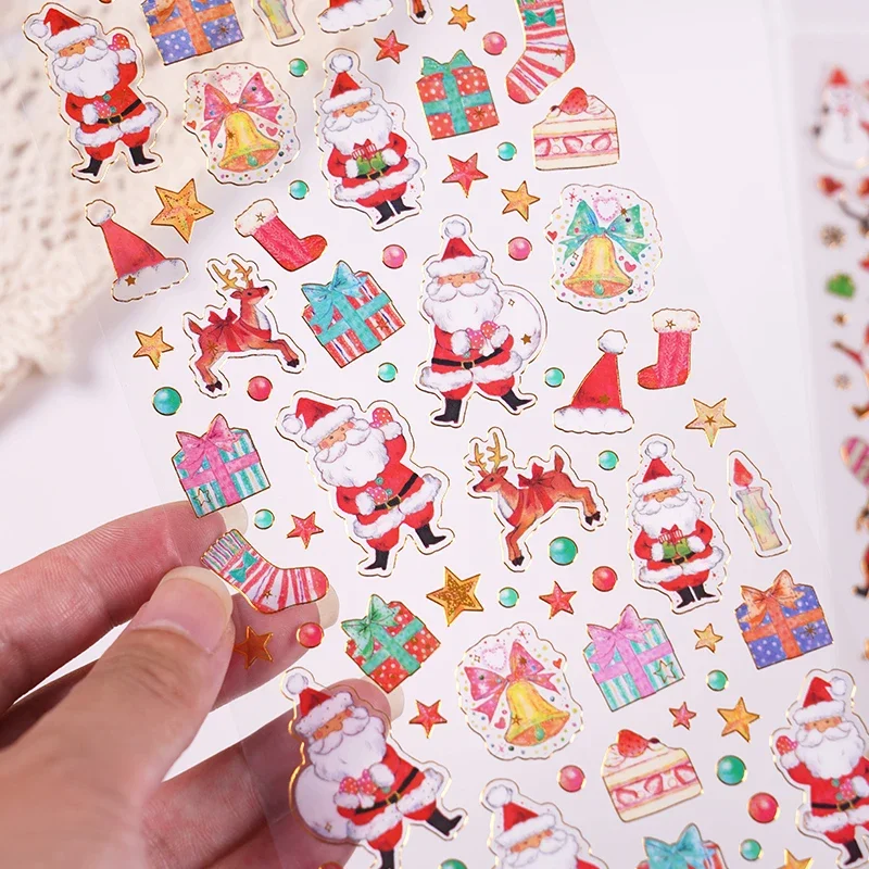 4 pcs Random Merry Christmas Santa Claus Gilding Gold Decorative Stickers Adhesive Stickers DIY Cute Diary Stationery Stickers