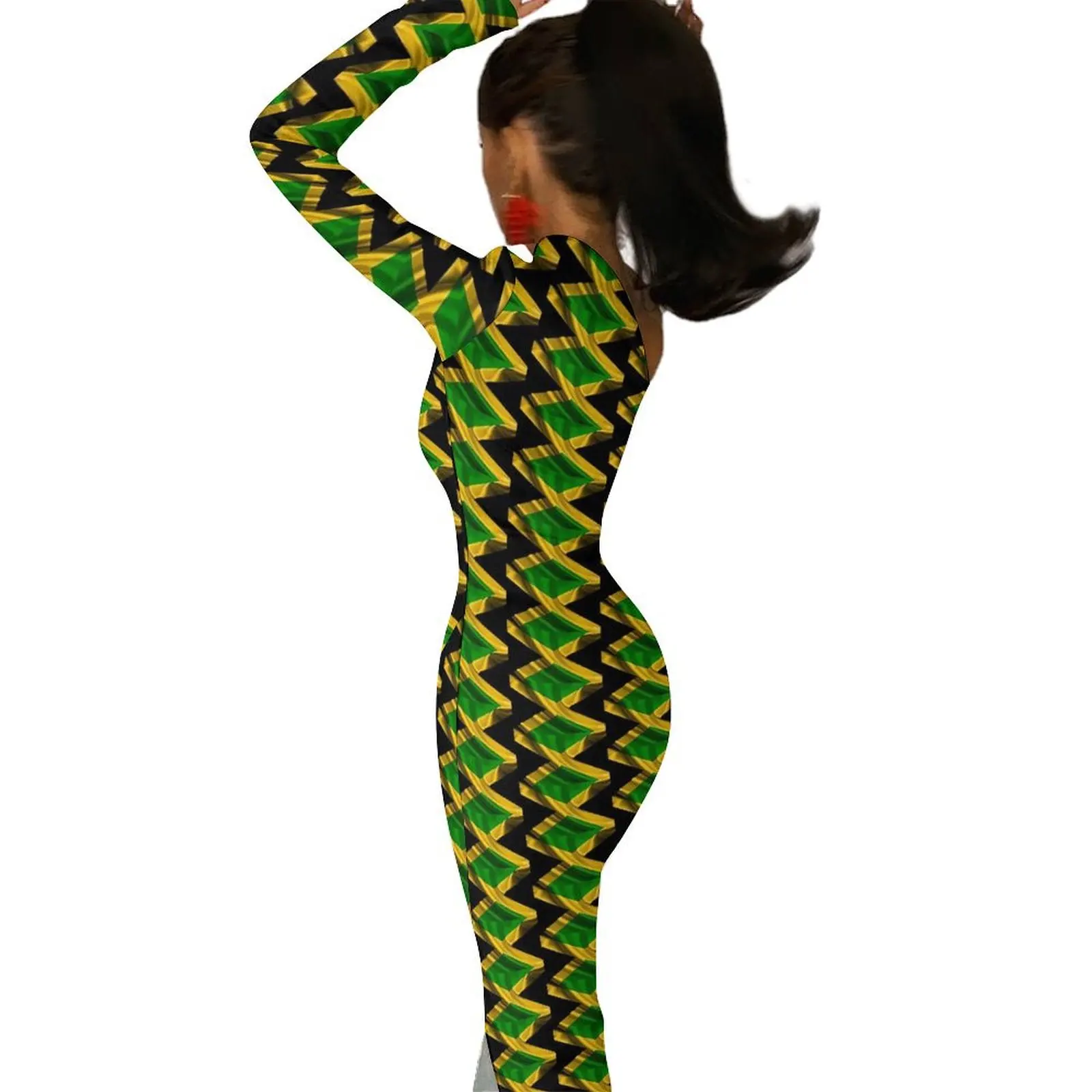 Jamaica Flag Bodycon Dress Summer Love Jamaica Modern Side Split Long Dresses Long Sleeve Design Street Wear Dress