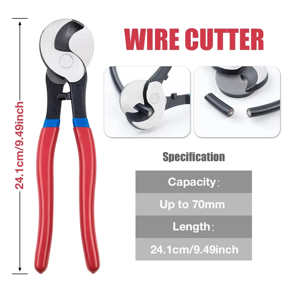 Industrial Cable Cutter 70mm²--Carbon Steel, 24cm Heavy Duty Tool for Cutting Aluminum, Copper Electrical & Communication Cables