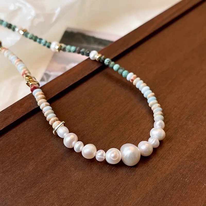 Neue Ankunft Trendy Mischfarbe Naturstein & Süßwasser Perle 14K Gold Gefüllt Damen Perlen Kette Halskette Schmuck Geschenk Kein Verblassen – Detail 7