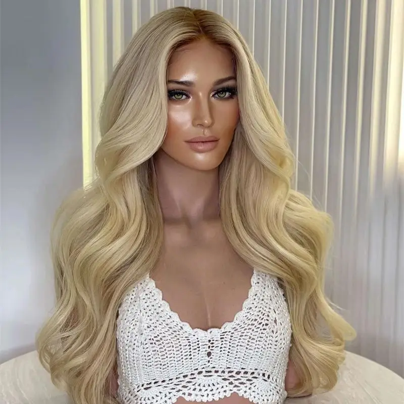 

Ombre Golden Blonde Wig Soft HD Lace Front Wig with Baby Hair Synthetic HD Wigs Long Body Wave Wig Glueless Wigs Women's Wig