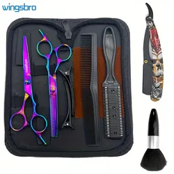 7-Piece Colorful Stainless Steel Barber Scissors kit Salon hairdressing Scissors Home Bangs Thinning  Scissors