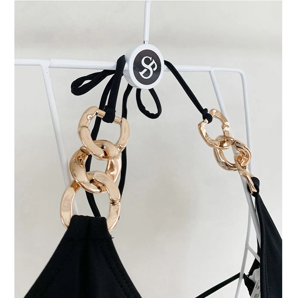 Sexy Boho Metallic Bikini Set Split Adjustable Bathing Suit Solid Color Backless Swimsuit Beach Wear