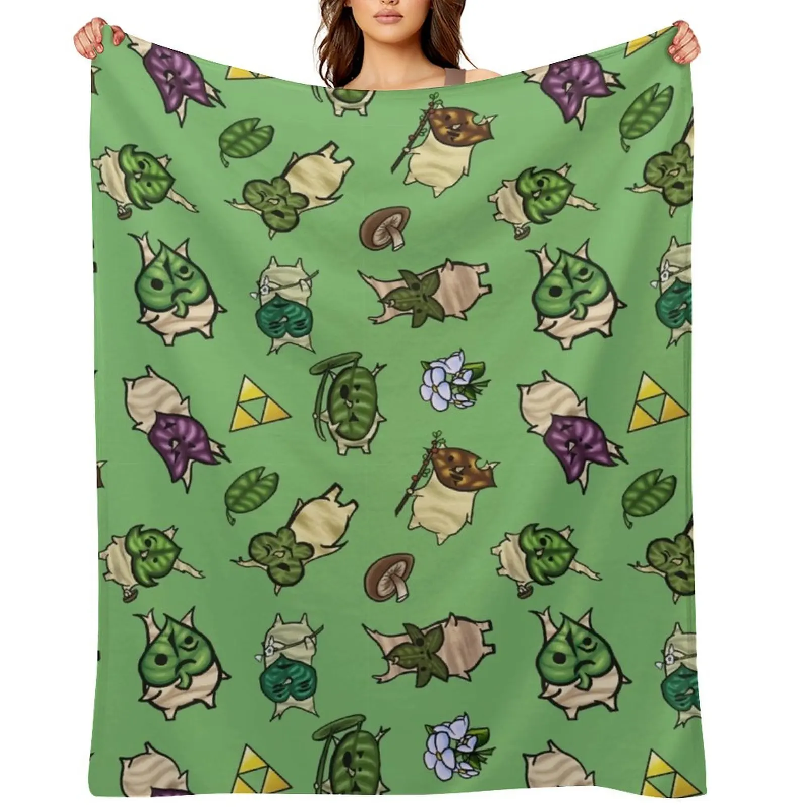 Korok Repeating Pattern (Light Green) Throw Blanket Multi-Purpose Sofa Giant Sofa Luxury Designer Blankets