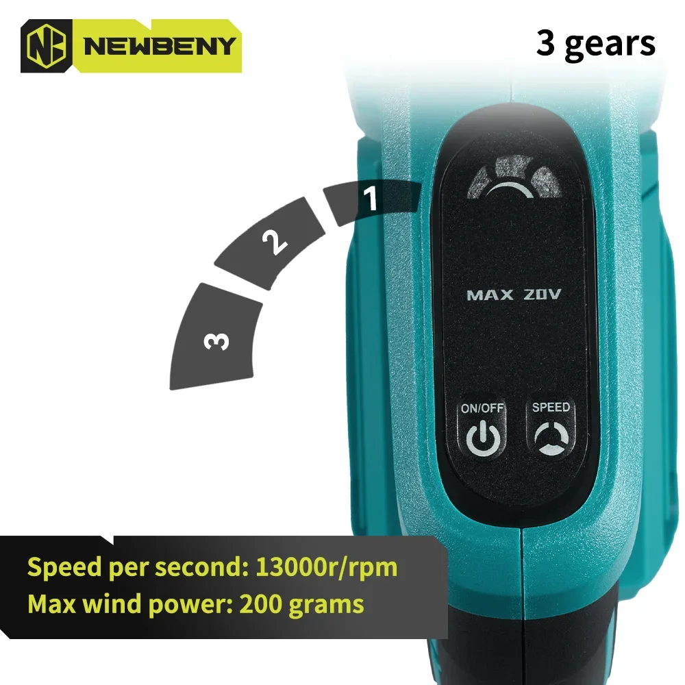 NEWBENY Soplador eléctrico inalámbrico 270 ° Ajuste de rotación, herramientas de limpieza de nieve para polvo de vacío de hojas de 3 engranajes