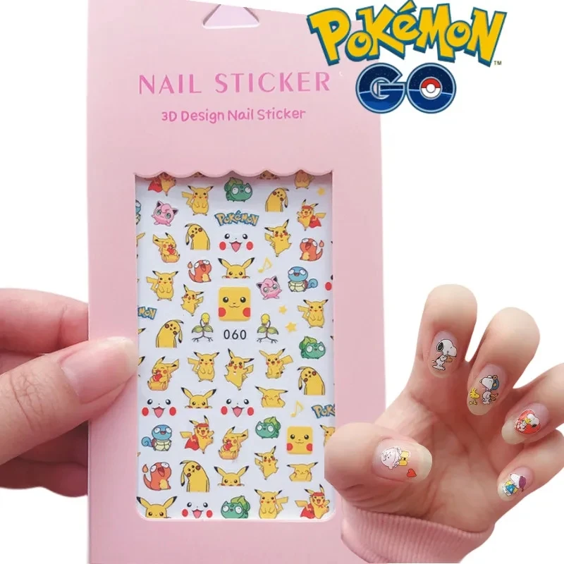 Kawaii Pokemon Pikachu Nail Stickers Cartoon Cute Self-adhesive Student Children Adult DIY Nail Beauty Stickers Christmars Gifts