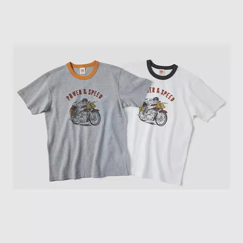

НЕ НАЛИЧИИ Американская мотоциклетная футболка в стиле ретро 255G, мужская и женская футболка с круглым вырезом и короткими рукавами