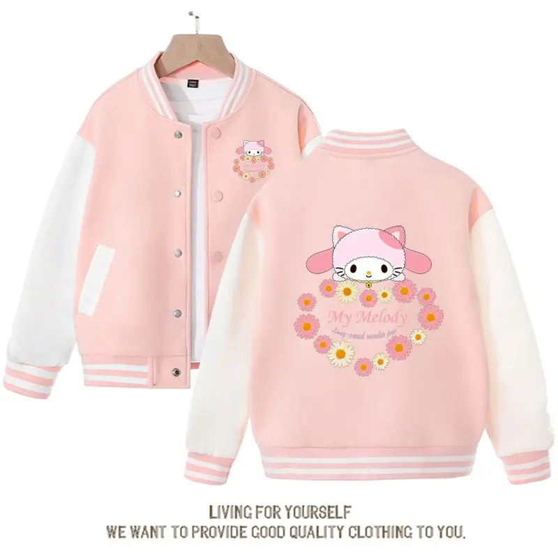 Sanrios Kawaii Anime My Melody Cute Cartoon Kids Baseball Uniform Spring Autumn New Loose Sports Coat Top Birthday Gift