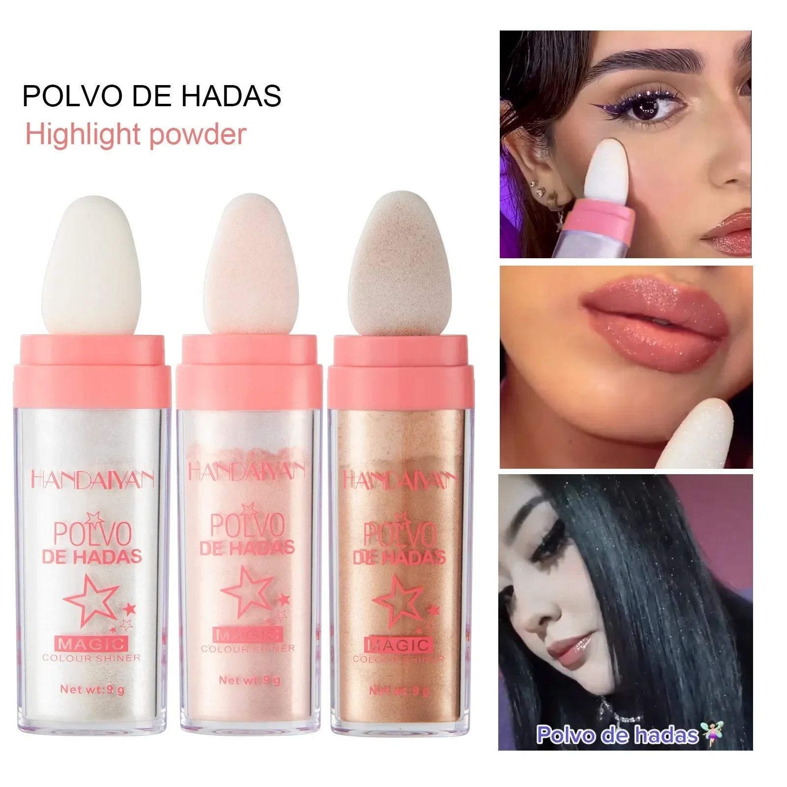 3 Colors Highlighter Powder Polvo De Hadas Glitter Powder Shimmer Contour Blush Powder Makeup for Face Body Highlight Makeup 9g