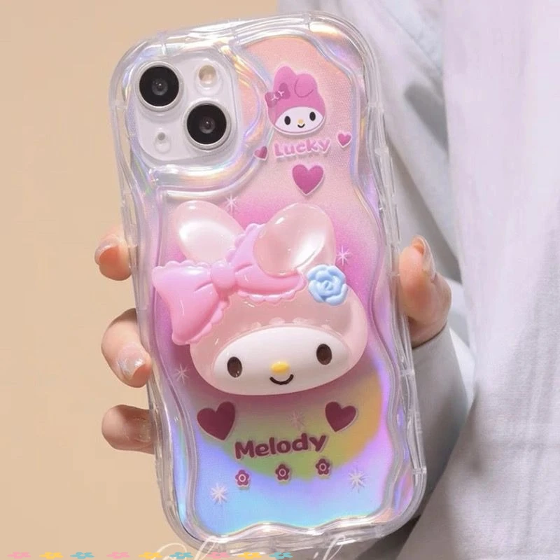 Capa para Celular Sanrio Cinnamoroll Pompom Purin, Minha Melodia, Bonito Kawaii, Suporte de Apple, iPhone 11, 12, 13, 14, 15Pro Max, XR, Presente 8Plus