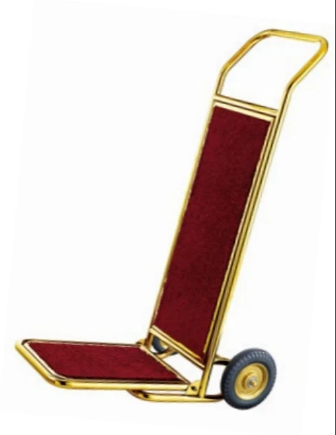 5 Star Hotel Stainless Steel Luggage Trolley Cart Golden Baggage Hand Trolley Cart With Red Carpet