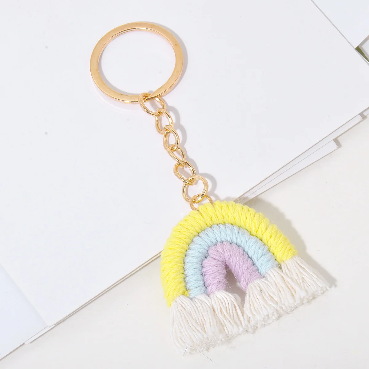 Leuke gebreide regenboog kwastjes sleutelhanger vrouwen meisjes handgemaakte sleutelhanger voor autosleutel houder handtas hanger DIY sleutelhanger sieraden cadeau