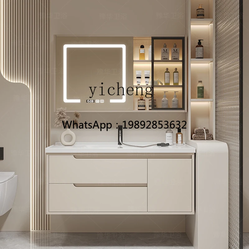 

intelligent solid wood ceramic integrated basin toilet bathroom cabinet combination washbasin
