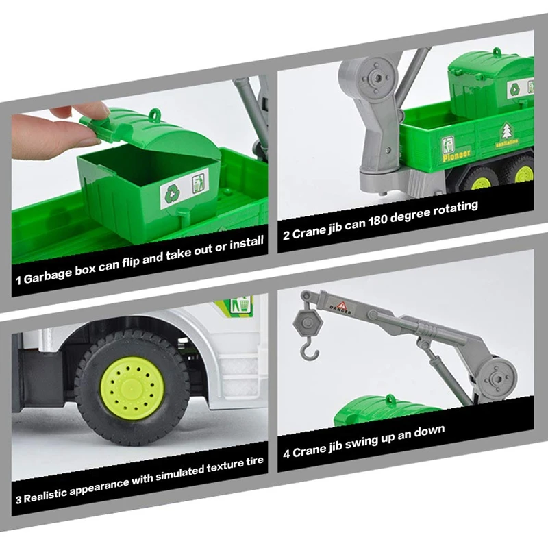 เด็กรีโมทคอนโทรลรถบรรทุกขยะพร้อมไฟ,4WD รีไซเคิลรถบรรทุกขยะ,ของเล่นสําหรับเด็ก 2-6 ปี,ของขวัญเด็ก