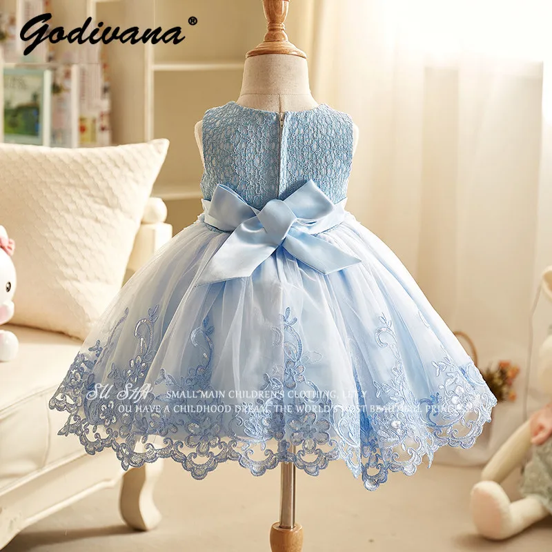 Sweet Baby Girls Princess Tutu Dress Kids Heavy Embroidery 3D Floral Sleeveless Elegant Pearls O-neck Performances Party Dresses