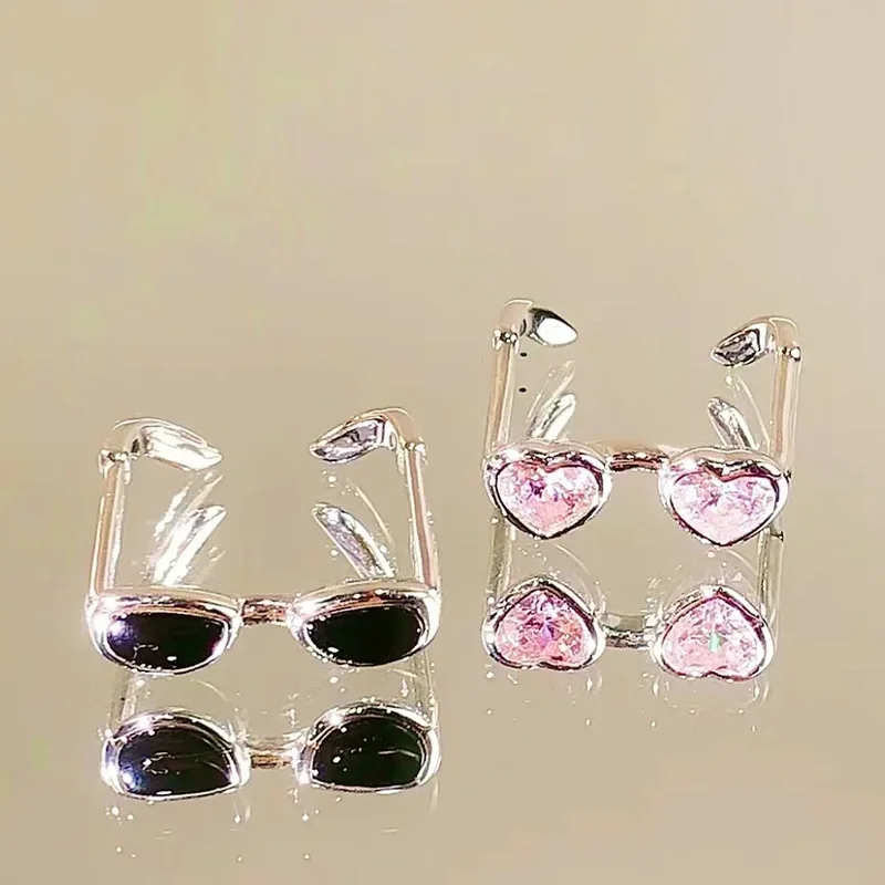 Fashion Cute Small Glasses Rings Eyeglasses Adjustable Ring For Women Men Girls Funny Open Mini Eyewear Finger Rings Jewelry