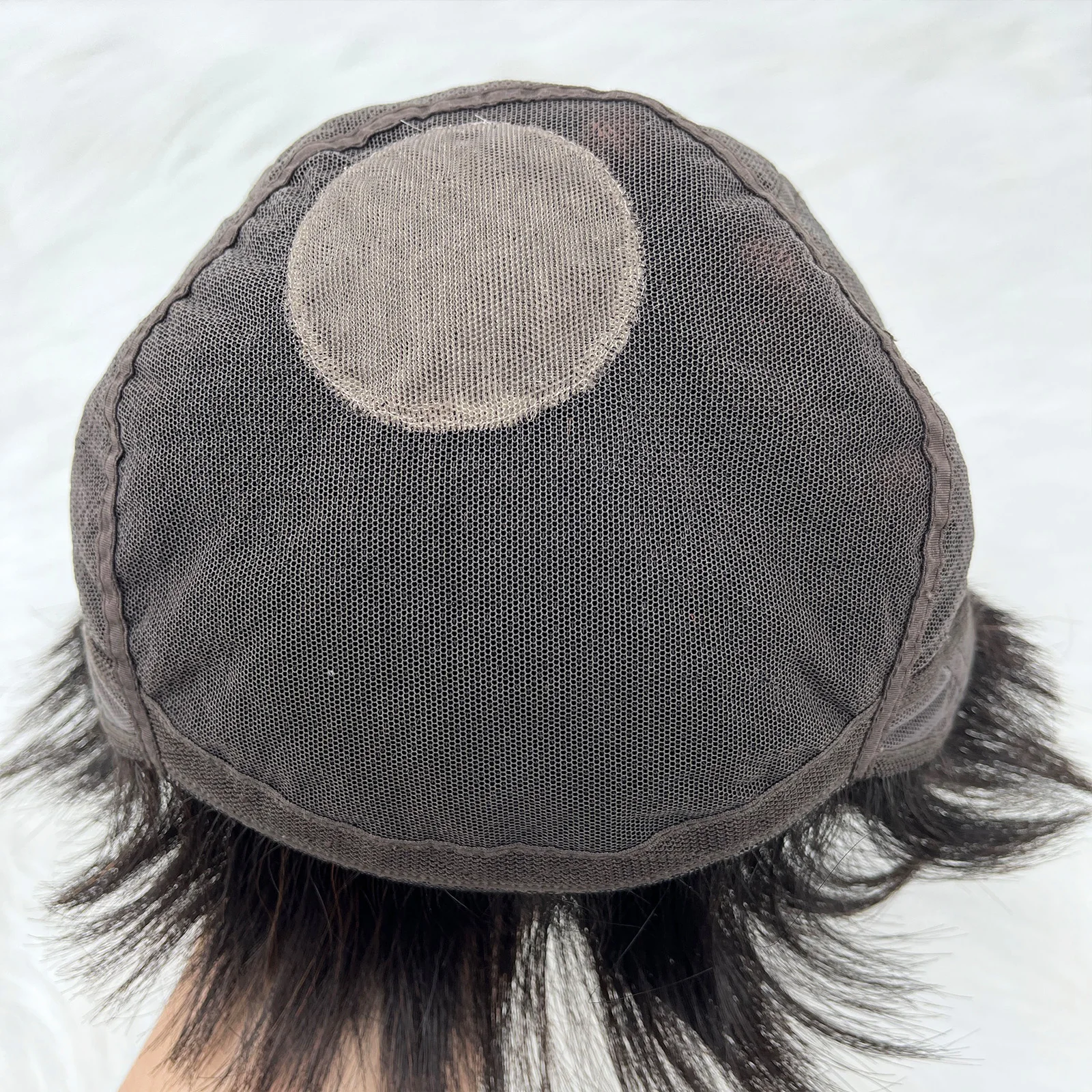 شعر مستعار قصير بوب 100% شعر بشري حقيقي بني داكن مستقيم كامل اليد مربوطة الدانتيل قاعدة الحرير تاج علوي مع الانفجارات الهوائية للنساء #5