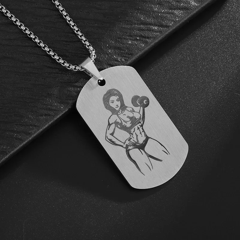 Niche Creative Design Female Bodybuilding Muscle Photo Stainless Steel Pendant Men's and Women's Fashion Sports Accessories